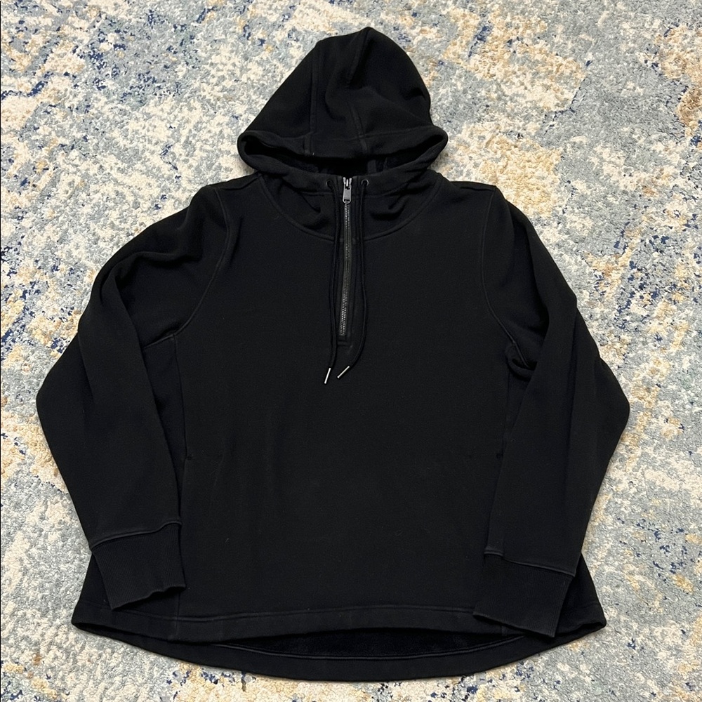 Athleta Black fleece lined quarter zip hoodie sweatshirt with pockets size large